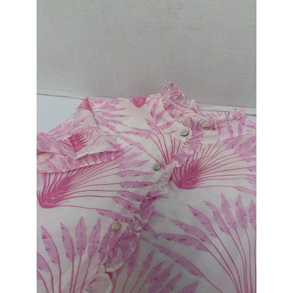 J. Marie Women's Small Pink White Tropical Shell Print Ruffle Tiered Maxi Dress